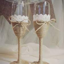 Rustic Champagne Glasses With Rope Ribbon And Lace Wedding Glass Burlap Theme Flute Glasses Wedding Wine Glasses Wedding Glasses Rustic Wedding Glasses