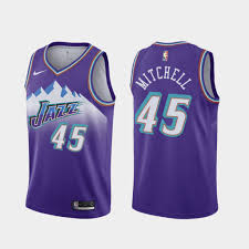 Donovan mitchell utah jazz nike icon jersey wallpaper with the team's main sponsor, 5 for the fight campaign. 2019 20 Hardwood Classics Utah Jazz 45 Donovan Mitchell Purple Jersey