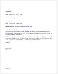 Typically, an employee misconduct form includes a summary of the employee's behavior, and how it specifically violated work policy or work procedures. Warning Letter To Employee For Misconduct Word Document Templates