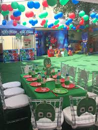 This plastic table cover features catboy, owlette, and gekko. Maye Events Pjmask Party Decoration Call 08098077230 Facebook