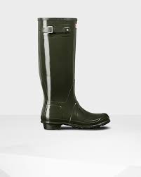Women S Original Tall Gloss Wellington Boots Dark Olive Official Hunter Boots Site