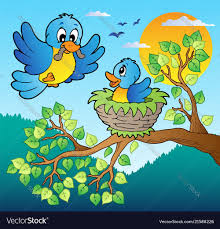 Cartoon Bird On Tree Drawing Two Blue Birds With Tree Branch Vector Image On Vectorstock In 2020 Cartoon Clip Art Bird Illustration Cartoon Birds