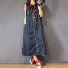Casual Style Denim Button Down Dress Korean A Line Jumper Dress In Dark Blue One Size Denim Fashion Denim Overall Dress Casual Fashion