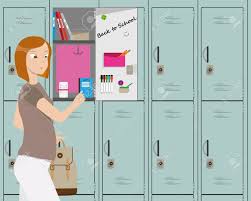 La Jeune Fille Est Retourné à L'école Après Les Vacances Et Prendre Des  Manuels Dans Le Casier. Illustration Clip Art Libres De Droits , Vecteurs  Et Illustration. Image 61116076.