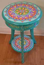 Hand Painted Round Accent Table Painted Furniture Boho Etsy Painted Furniture Boho Furniture Hand Painted Furniture