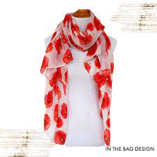 Floral Print Scarf White Red Scarf Red Poppy Womens Viscose Etsy Floral Print Scarves Scarf Print Red Scarves