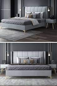 Modern grey bedroom furniture set inc. Grey Bed Frame Modern Sleeping Bedroom Area Master Bedroom Furniture Bed Furniture Design Bed Headboard Design