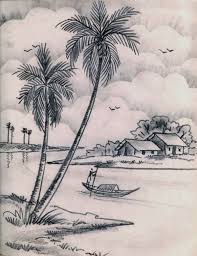 Village Landscapes Landscape Pencil Drawings Scenery Drawing Pencil Art Drawings