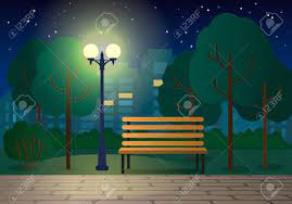 都市公園のベンチで夜の風景です。フラットのベクトル図のイラスト素材・ベクター Image 87575282