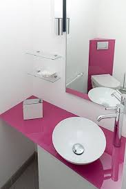 Modernes Gaste Wc In Pink Mit Waschschale Waschschussel Edelstahl Armaturen Und Glas Gastewc Farbe Badezimmer Was Gaste Wc Gaste Wc Ideen Kleine Gaste Wc