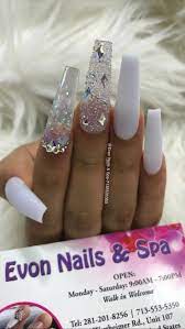 White Glitter Clear Extra Long Coffin Nails Coffinnail Long Square Acrylic Nails Long Acrylic Nails Coffin Pink Acrylic Nails