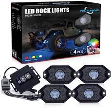 At the time of writing, these rock lights are available in 3 colors that are white, blue, and green. Amazon Com Mictuning Rgb Led Rock Lights With Upgraded App Bluetooth Controller Timing Function Music Mode 4 Pods Multicolor Neon Led Light Kit Automotive