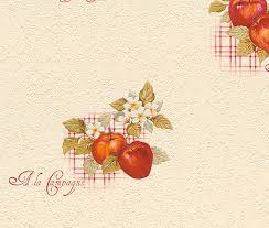 Wallpaper is a great way to add a splash of personality to your kitchen, but which country designs are on trend? Rasch Apples Vinyl Kitchen Wallpaper 824506 Cream