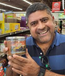 Hubby modeling a scented candle for Fall