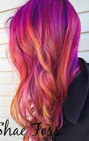 Mineral deposits in water (e.g., from the shower) other ways to prevent orange hair. Pink Orange Purple Hair Sunset Hair Hair Styles Cool Hair Color