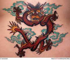 Red Chinese Dragon Tattoo With Blue Clouds Love His Face Silly Dragon Tattoos For Men Chinese Dragon Tattoos Watercolor Dragon Tattoo