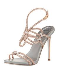 Rene Caovilla Crystal High Heel Ankle Wrap Sandal Rose Gold Silver Sandali Con Tacco Scarpe Da Matrimonio Scarpe Da Sposa Bianche