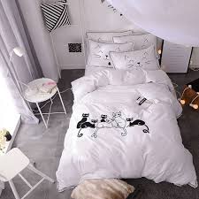 Black And White Sheet Set Cheap Bedding Set King Buy Quality Bed Set Directly From China Cat Bedding Set Suppliers 100 Cotton Duvet Cover Bed King Bedding Sets Bed Decor White Bed Set