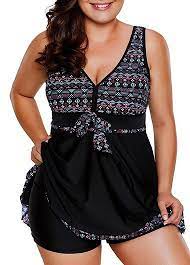 Women S Plus Size Swimsuit Black Padded Printed Tankini Plus Size Swimwear Plus Size Swimsuits Plus Size Outfits
