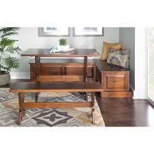Country style dining bench and table set: Riverbay Patio Conversation Kitchen Backless Breakfast Corner Nook Table Booth Bench Dining Set With Hidden Storage In Walnut Brown Rf 1814189