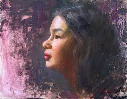 Portrait of Woman, Original Oil Painting, Asian Woman Portrait, "Alexia  Looking Up", 11"x14", Realistic Face, by Sherri Aldawood