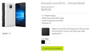 Microsoft nokia lumia 950 dual sim 5.2 4g lte 32gb rom 20mp windows smartphone. Lumia 950 Xl Pre Order Sells Out In Us Unlocked Lumia 950 Shipping Date Revealed Nokiapoweruser