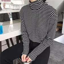 Men's long sleeve black & white striped shirt skirtstar. Black White Striped Women Long Sleeve T Shirt Turtleneck Female T Shirt Summer Elegant Loose Casual Tees Large Size T Shirts Aliexpress