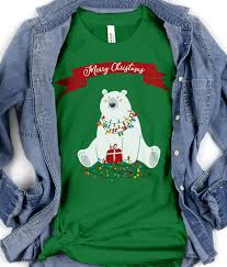 Merry Christmas T Shirt, Unisex Polar Bear Shirt With Christmas Lights,  Printed Short Sleeve Tee, Unique Christmas Outfit