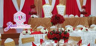 Red is passionate and joyful, and its dramatic contrast with white has made red and white one of most popular color palettes for fall and winter weddings. Red White Gold Wedding Reception Decor Your Perfect Day Facebook