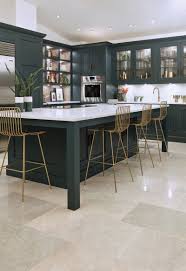 Why Not Match Your Cabinets To Your Kitchen Island For Some Serious Grown Up Glamour This Dark Sea Green In 2020 Dark Green Kitchen Shaker Style Kitchens Dark Kitchen