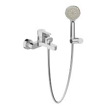 So they are connected both externally and internally. Single Lever Mixer Bathtub Faucet Wall Hung With Shower Set Hand Shower 130 Mm 4 Different Function Shower Hose 1 7m Bath Faucet Faucets Products Jika