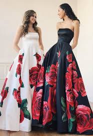 Gorgeous Strapless Black And Red Floral Long Prom Dress Floral Prom Dresses Backless Prom Dresses Prom Dresses With Pockets