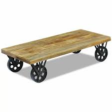 Table Basse Vidaxl A 4 Roues Salle 120x60x30cm Bois De Manguier 120x60x30cm A Basse Bois De