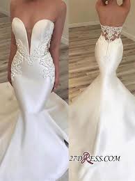 2019 Fashionable V Neck Mermaid Appliques Wedding Dress Sleeveless Lace Zipper Bridal Gown On Sale Satin Mermaid Wedding Dress Bridal Dresses Wedding Dresses