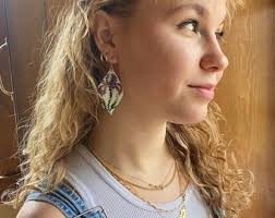 Aqua Blue Floral Iris Earrings (6609)