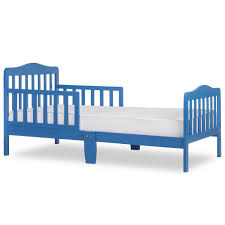 This bed frame features a bright blue and yellow color scheme with an this airplane bed is ideal for children transitioning from cribs to larger beds. Dream On Me Classic Design Blue Toddler Bed 624 Wb The Home Depot