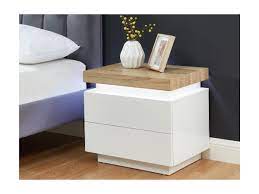 Nachttisch {m} nightstand am. furn. Nachttisch Mit Led Beleuchtung Halo Ii 2 Schubladen Weiss Eichefarben Gunstig Kaufen