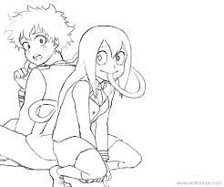 It's the grinding sound of my muscle and bones! Boku No Hero Academia Coloring Pages Tsuyu Asui And Izuku Midoriya Xcolorings Com