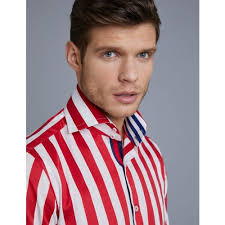 Hawes & Curtis Men's Curtis Red & White Bold Stripe Slim Fit Shirt
