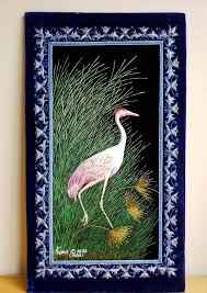 Bring some unique nature art inside with this red bird art print! Embroidered Silk Bird Tapestry Crane Wall Hanging Bird Home Decor Bird Art Embroidery Art Zardozi Tapestry India Decor Bird Lover Gift