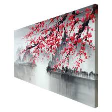 Black And White Cherry Blossom Wall Art Amazon Com Seekland Art Large Traditional Chinese Painting Hand Painted Plum Blossom Canvas Cherry Blossom Painting Canvas Wall Art Black And White Landscape