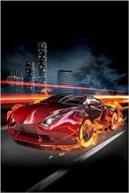 Hot Sports Car Poster Fire Flaming Wheels City Landscape Unique Design 24x36 Car Posters Fantasy Posters Fire Animation