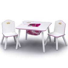 Delta Children Princess Crown Kids Table And Chair Set With Storage White Pink Walmart Com Kid Table Table And Chair Sets Kids Table Set