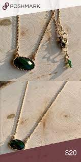 Handmade Necklace Pretty Dark Green Pendant Green Pendants Handmade Necklaces Gold Tone Necklace