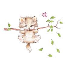 Lovely Cat Hanging Branches Butterfly Wall Stickers For Kids Room Chil Wallsticker Homedecor Animelwal Cat Nursery Animal Wall Decals Nursery Animal Prints