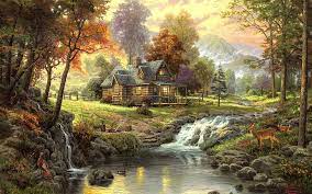 pdf cabin in the woods murders:: Hd Wallpaper Autumn Stream Landscape Thomas Kinkade The Cabin In The Woods Wallpaper Flare