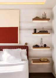 Bedroom Design Idea Replace A Bedside Table And Lamp With Floating Shelves And Hidden Lighting Shelves In Bedroom Floating Shelves Bedroom Wood Shelves Bedroom