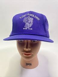 Vintage Lost Anglers Bass Club Trucker Hat Rope Brim Snapback Purple San Sun 