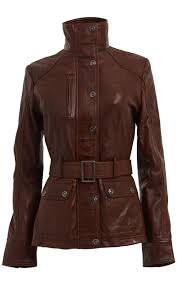 Ladies Vintage Leather Jacket Womens Brown Vintage Belted Leather Biker Jacket