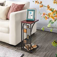 High ceiling living room framed with black metal beams showcases white brick pillars. Buy Easyfashion Traditional C Shaped Wood And Metal End Table Brown Black Online In Indonesia 539392377